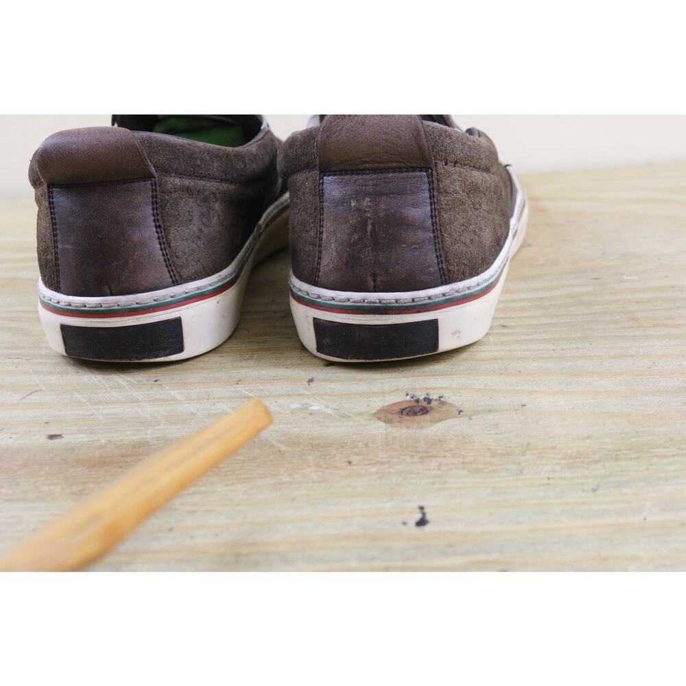 Gucci Sneakers 41 Brown Suede Lifford Antique Slip On Shoes Italy - Picture 10 of 16